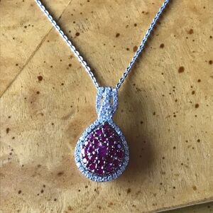 Natural Ruby Sterling Silver Teardrop Necklace
